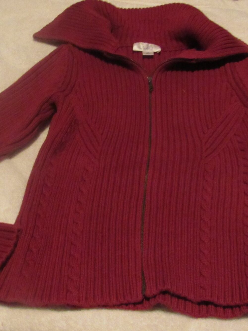 LOFT Red Fold Over Collar Ribbed Zip Sweater Vintage Y2K Size XS USED